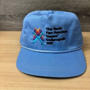 Vintage Pan American Games Hat Cap Strap Back Blue Indianapolis 1987 Adjustable